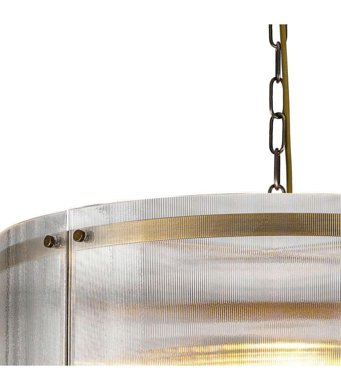 Butler 56.5cm Pendant 4 Light E27 Antique Brass / Narrow Ribbed Clear (B) Glass-6
