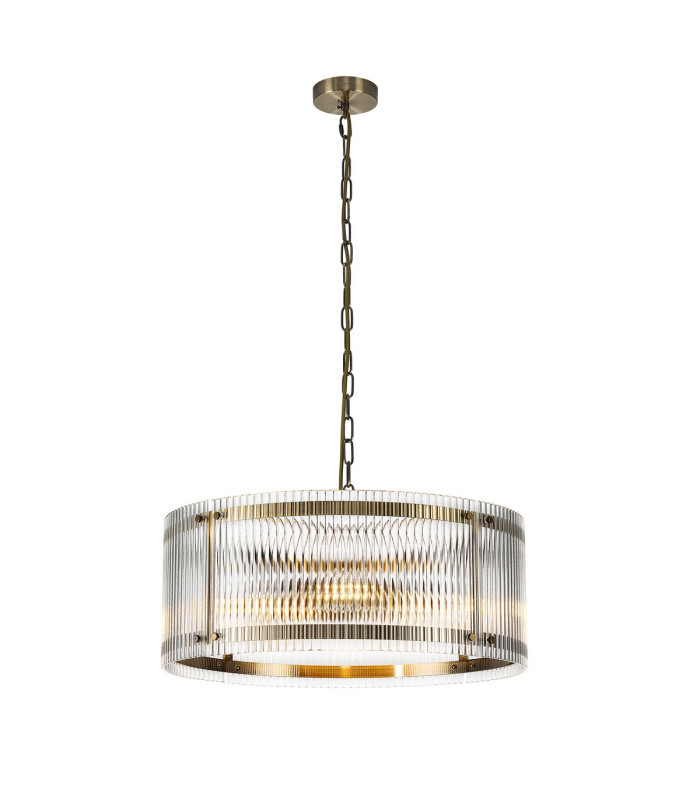 Butler 56.5cm Pendant 4 Light E27 Antique Brass / Wide Ribbed Clear (C) Glass-1
