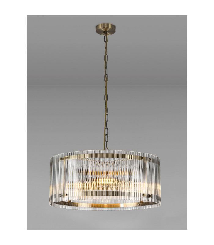 Butler 56.5cm Pendant 4 Light E27 Antique Brass / Wide Ribbed Clear (C) Glass-3