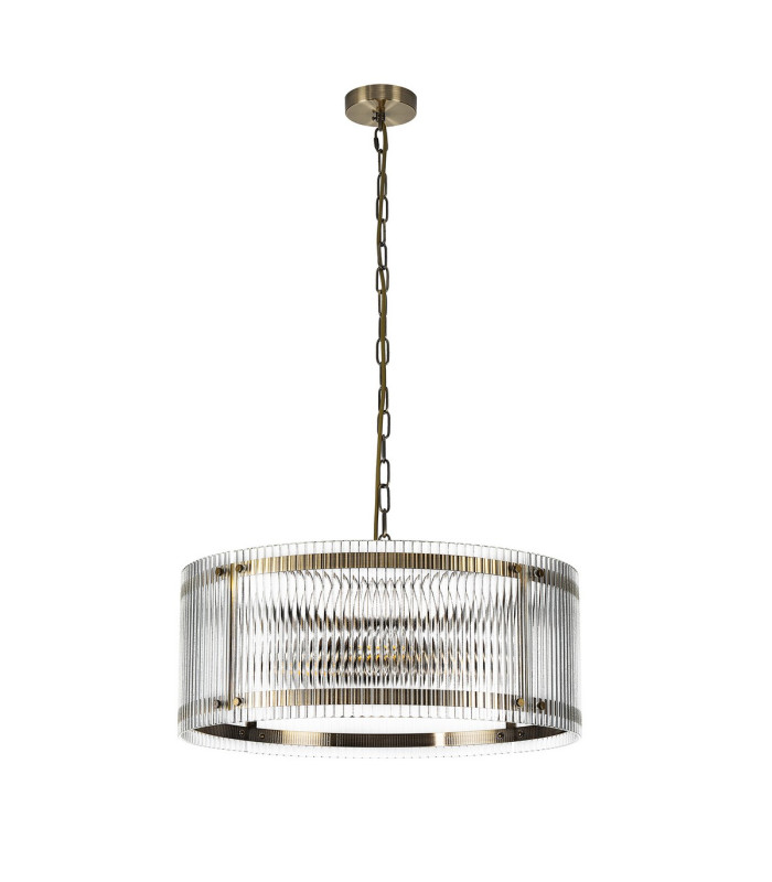 Butler 56.5cm Pendant 4 Light E27 Antique Brass / Wide Ribbed Clear (C) Glass-4