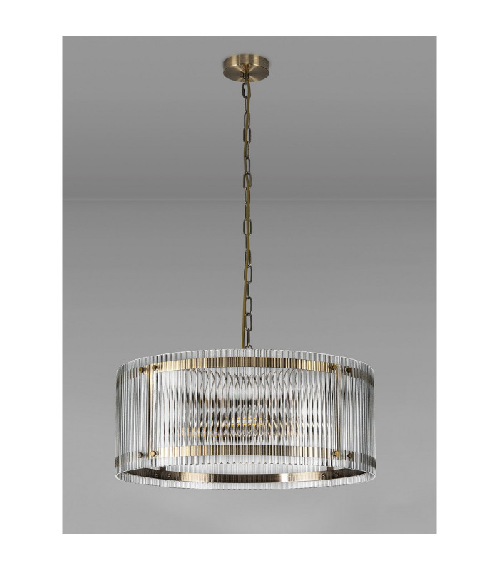 Butler 56.5cm Pendant 4 Light E27 Antique Brass / Wide Ribbed Clear (C) Glass-8