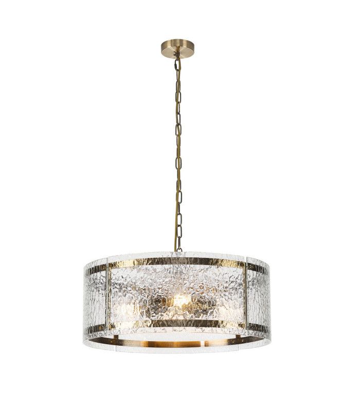 Butler 56.5cm Pendant 4 Light E27 Antique Brass / Cobbled Clear (D) Glass-1