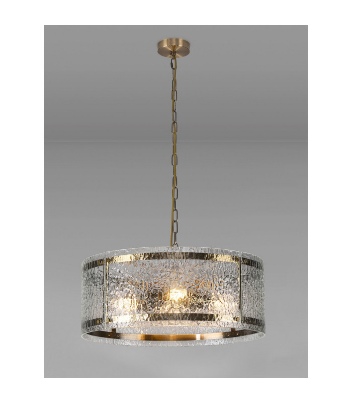 Butler 56.5cm Pendant 4 Light E27 Antique Brass / Cobbled Clear (D) Glass-3