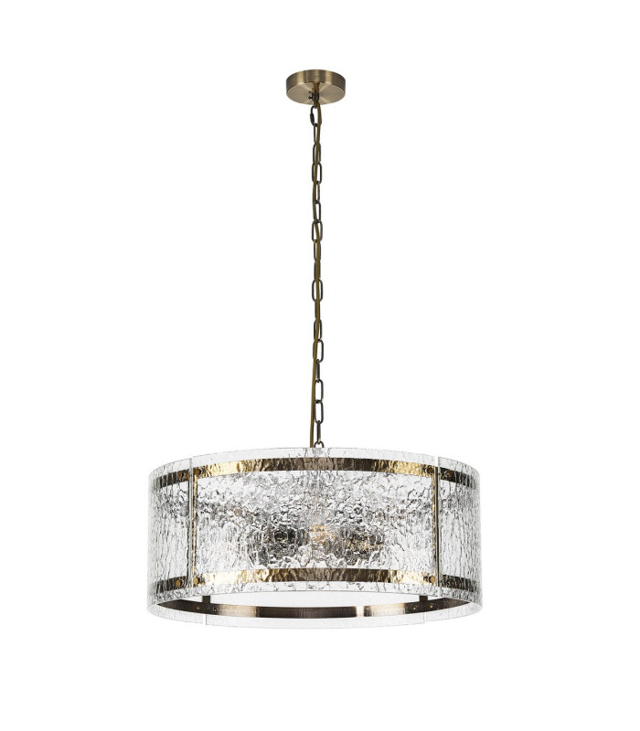 Butler 56.5cm Pendant 4 Light E27 Antique Brass / Cobbled Clear (D) Glass-4