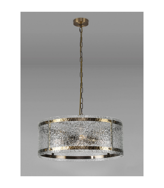 Butler 56.5cm Pendant 4 Light E27 Antique Brass / Cobbled Clear (D) Glass-8