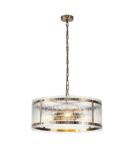 Butler 56.5cm Pendant 4 Light E27 Antique Brass / Rippled Clear (F) Glass-1