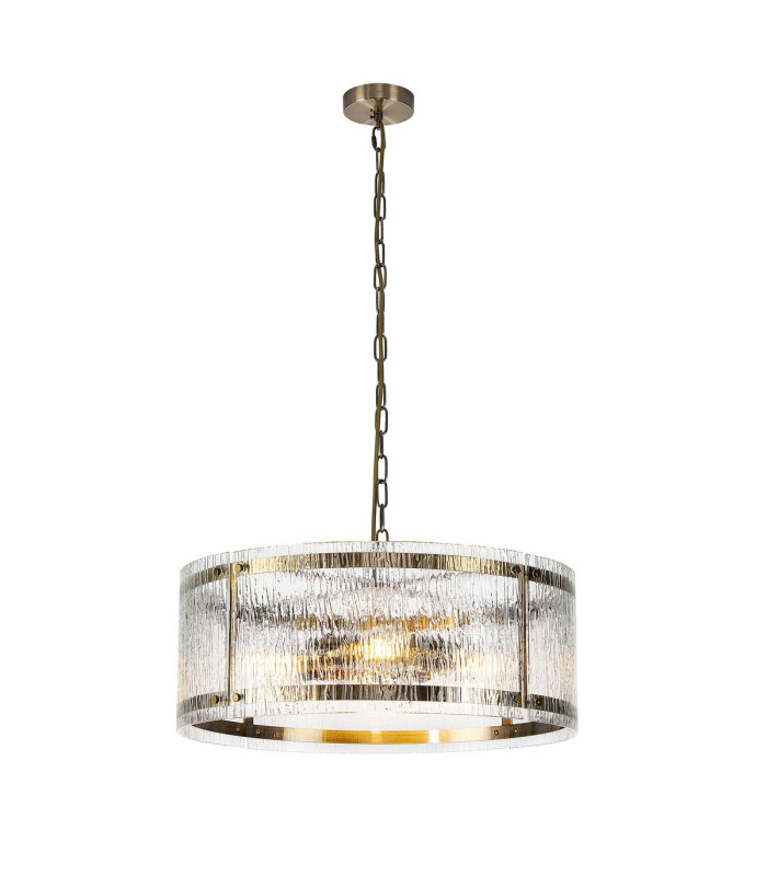 Butler 56.5cm Pendant 4 Light E27 Antique Brass / Rippled Clear (F) Glass-1