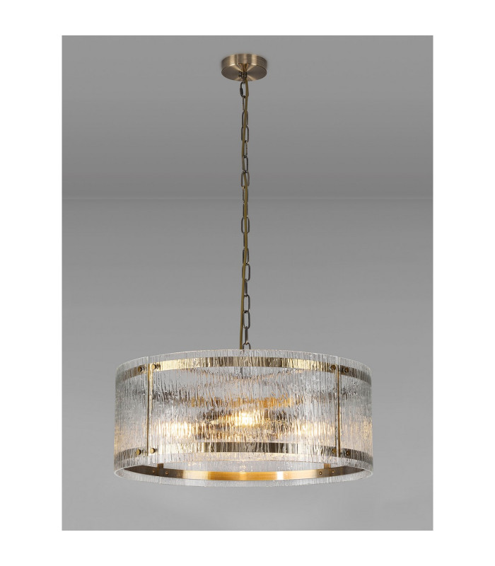 Butler 56.5cm Pendant 4 Light E27 Antique Brass / Rippled Clear (F) Glass-3