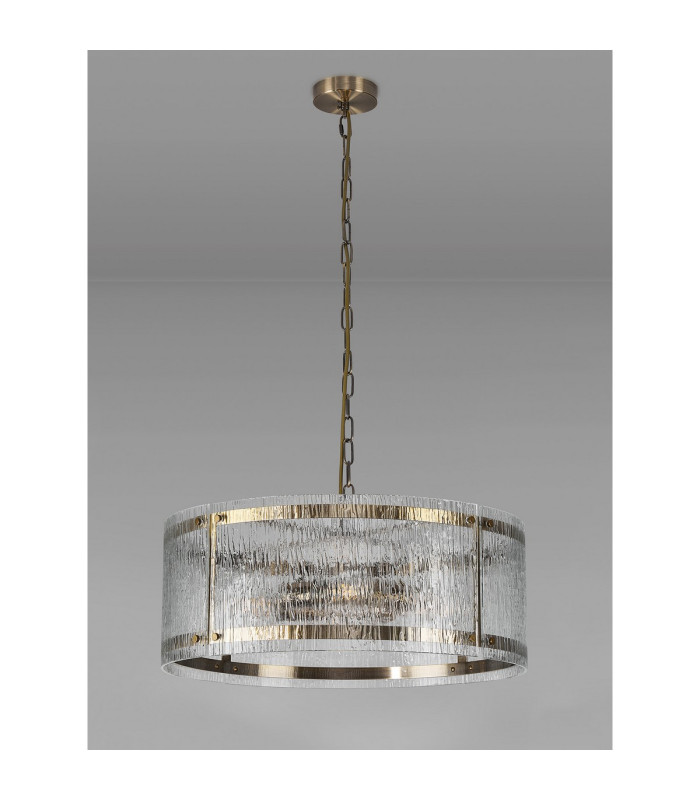Butler 56.5cm Pendant 4 Light E27 Antique Brass / Rippled Clear (F) Glass-8