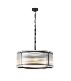 Butler 56.5cm Pendant 4 Light E27 Matt Black / Narrow Ribbed Clear (B) Glass-1