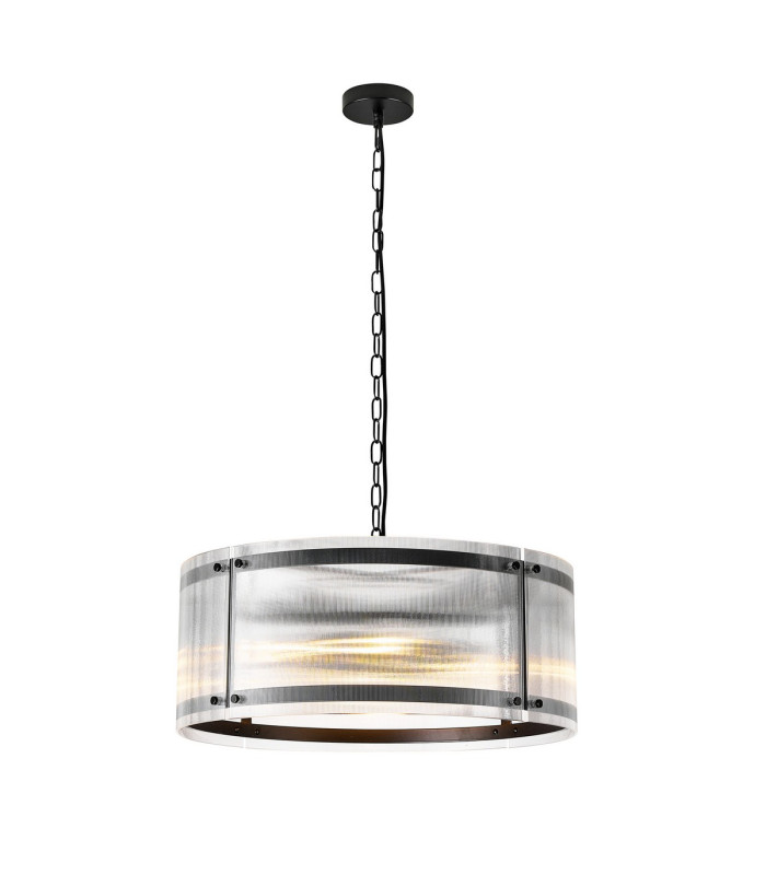 Butler 56.5cm Pendant 4 Light E27 Matt Black / Narrow Ribbed Clear (B) Glass-1