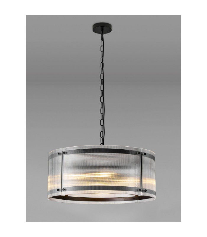 Butler 56.5cm Pendant 4 Light E27 Matt Black / Narrow Ribbed Clear (B) Glass-3