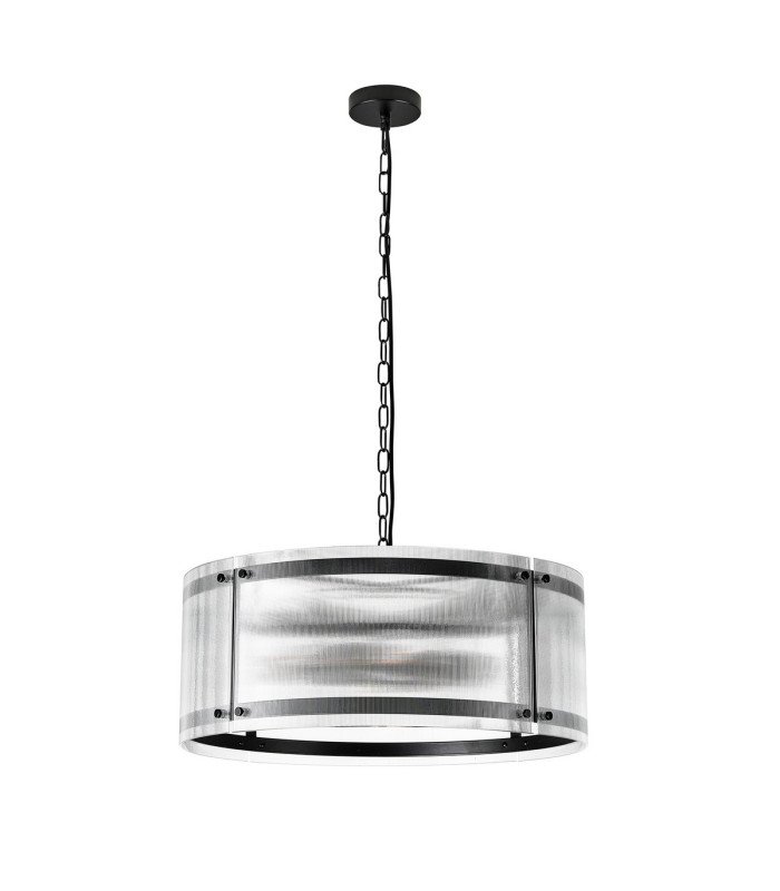 Butler 56.5cm Pendant 4 Light E27 Matt Black / Narrow Ribbed Clear (B) Glass-4