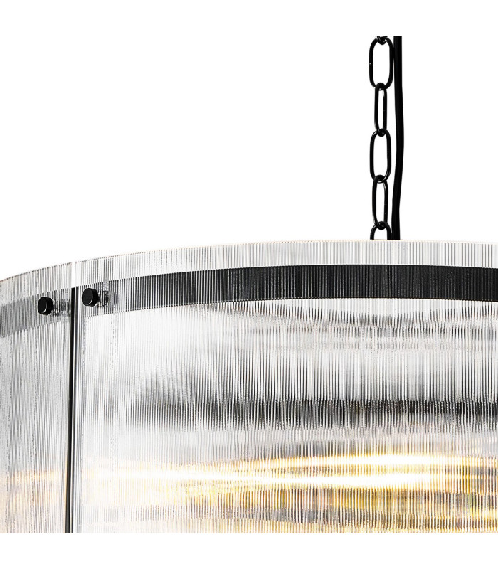 Butler 56.5cm Pendant 4 Light E27 Matt Black / Narrow Ribbed Clear (B) Glass-6