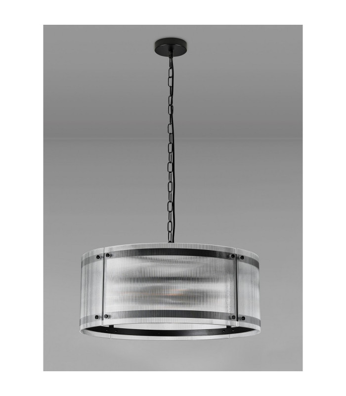 Butler 56.5cm Pendant 4 Light E27 Matt Black / Narrow Ribbed Clear (B) Glass-8