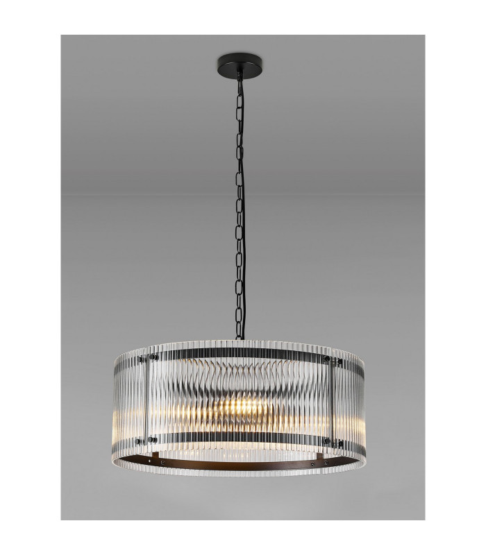 Butler 56.5cm Pendant 4 Light E27 Matt Black / Wide Ribbed Clear (C) Glass-3