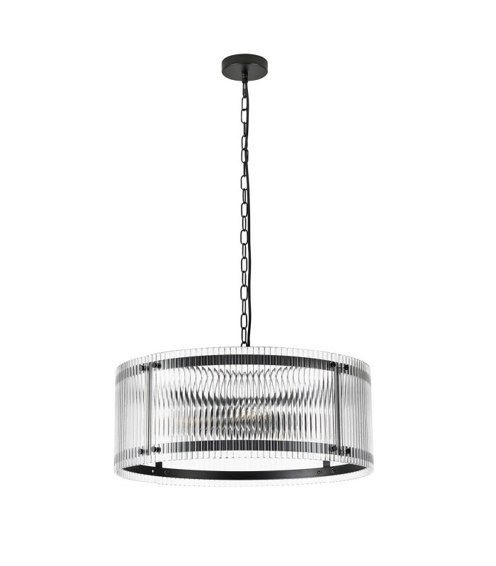 Butler 56.5cm Pendant 4 Light E27 Matt Black / Wide Ribbed Clear (C) Glass-4
