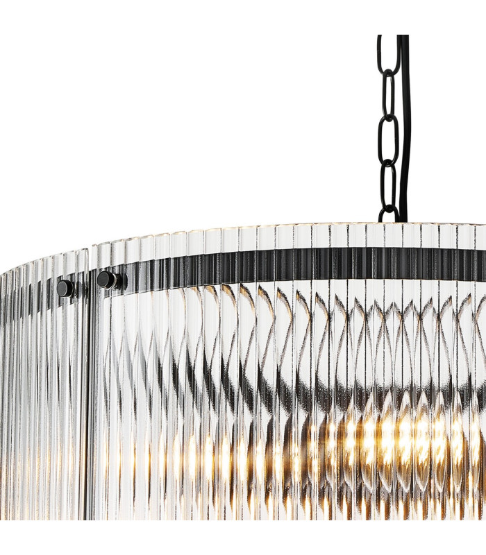 Butler 56.5cm Pendant 4 Light E27 Matt Black / Wide Ribbed Clear (C) Glass-6
