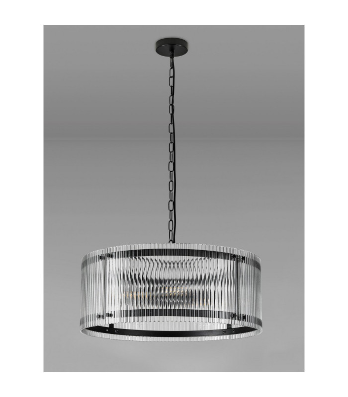 Butler 56.5cm Pendant 4 Light E27 Matt Black / Wide Ribbed Clear (C) Glass-8