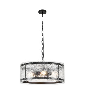 Butler 56.5cm Pendant 4 Light E27 Matt Black / Cobbled Clear (D) Glass-1