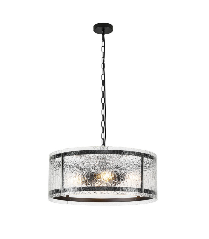 Butler 56.5cm Pendant 4 Light E27 Matt Black / Cobbled Clear (D) Glass-1