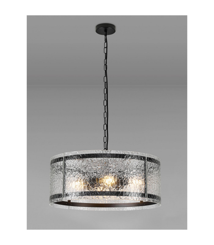 Butler 56.5cm Pendant 4 Light E27 Matt Black / Cobbled Clear (D) Glass-3