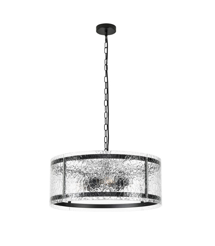 Butler 56.5cm Pendant 4 Light E27 Matt Black / Cobbled Clear (D) Glass-4