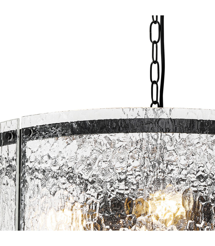 Butler 56.5cm Pendant 4 Light E27 Matt Black / Cobbled Clear (D) Glass-6