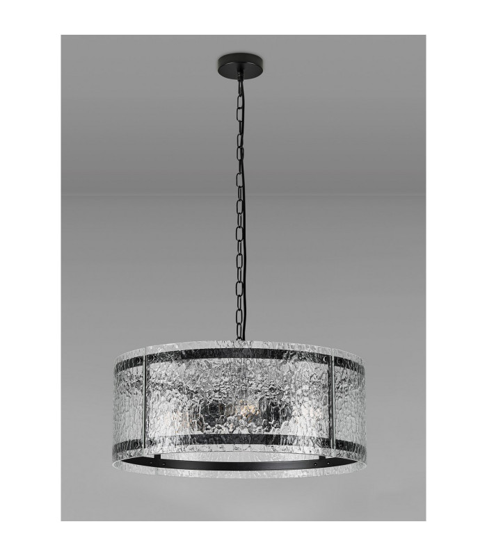 Butler 56.5cm Pendant 4 Light E27 Matt Black / Cobbled Clear (D) Glass-8