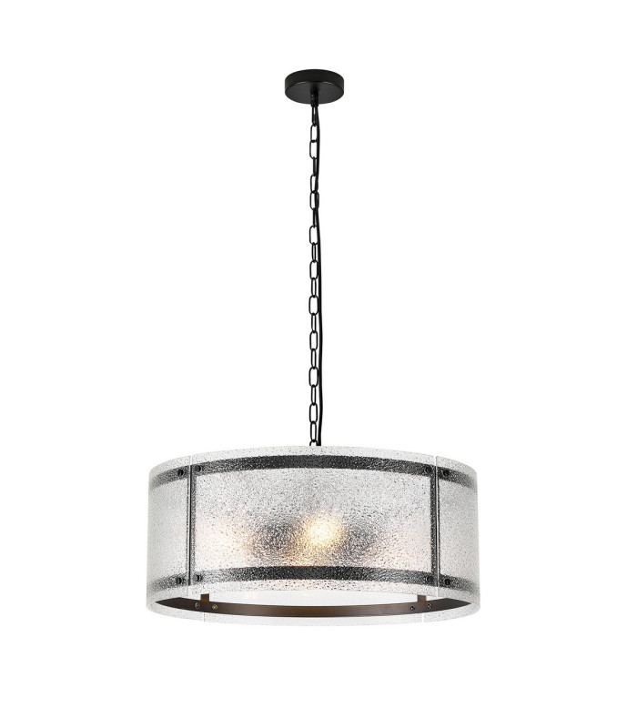 Butler 56.5cm Pendant 4 Light E27 Matt Black / Seeded Clear (E) Glass-1