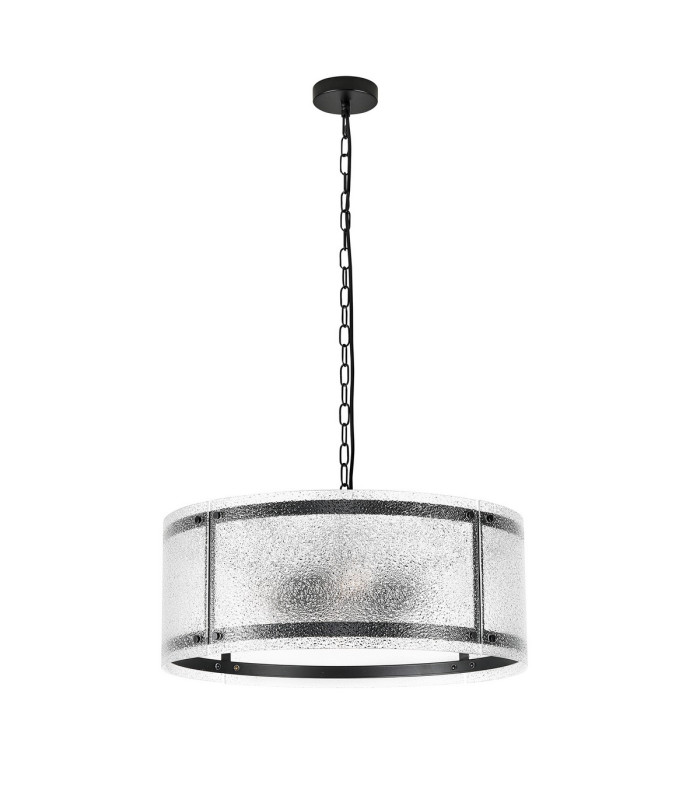 Butler 56.5cm Pendant 4 Light E27 Matt Black / Seeded Clear (E) Glass-4