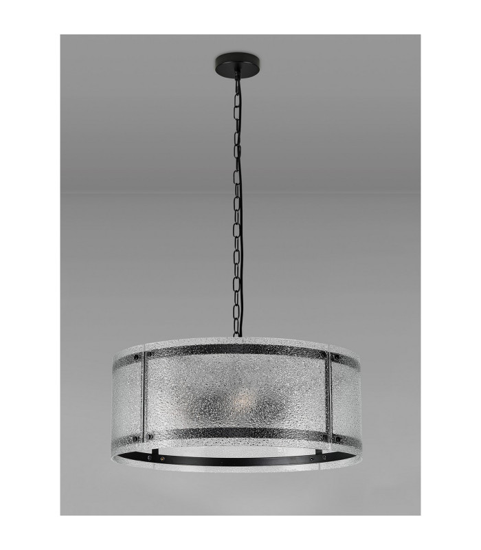 Butler 56.5cm Pendant 4 Light E27 Matt Black / Seeded Clear (E) Glass-8