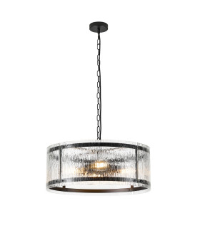 Butler 56.5cm Pendant 4 Light E27 Matt Black / Rippled Clear (F) Glass-1