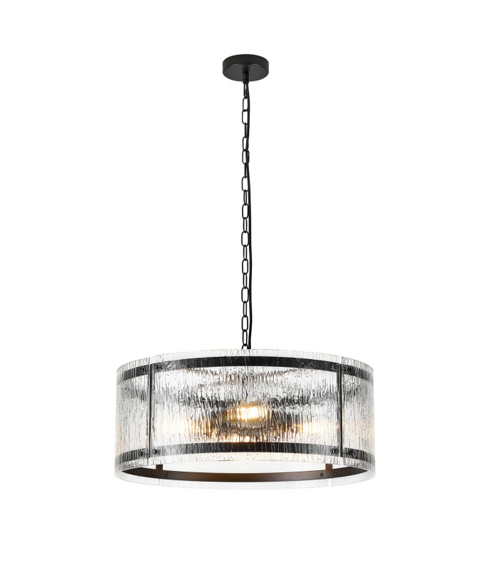 Butler 56.5cm Pendant 4 Light E27 Matt Black / Rippled Clear (F) Glass-1