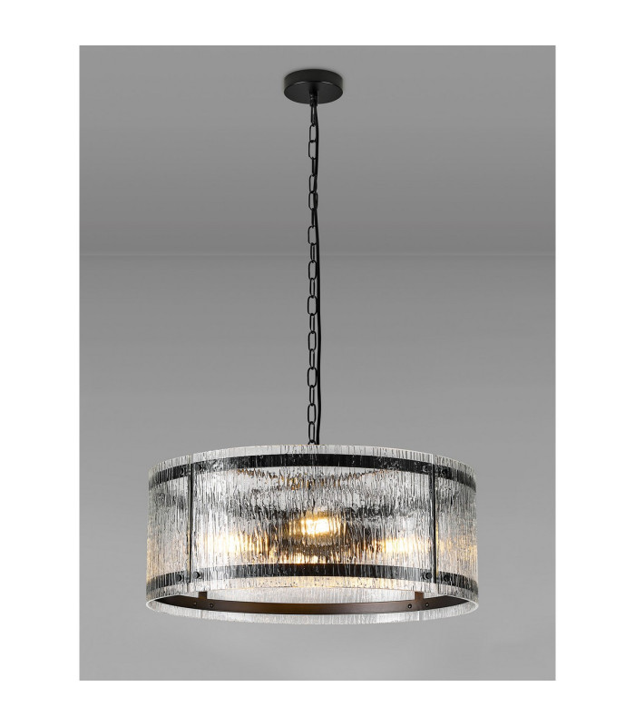 Butler 56.5cm Pendant 4 Light E27 Matt Black / Rippled Clear (F) Glass-3