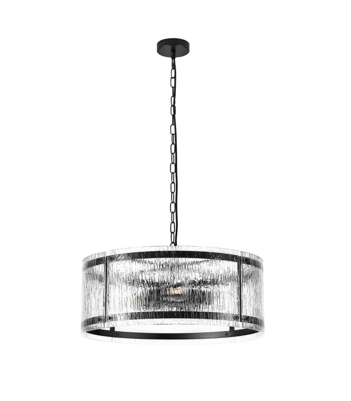 Butler 56.5cm Pendant 4 Light E27 Matt Black / Rippled Clear (F) Glass-4