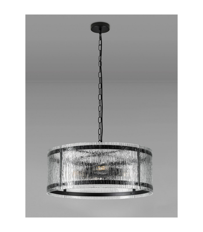 Butler 56.5cm Pendant 4 Light E27 Matt Black / Rippled Clear (F) Glass-8