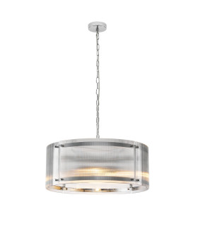 Butler 56.5cm Pendant 4 Light E27 Polished Chrome / Narrow Ribbed Clear (B) Glass-1