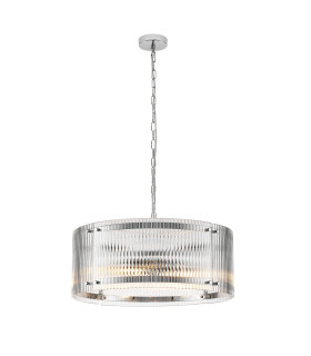 Butler 56.5cm Pendant 4 Light E27 Polished Chrome / Wide Ribbed Clear (C) Glass-1