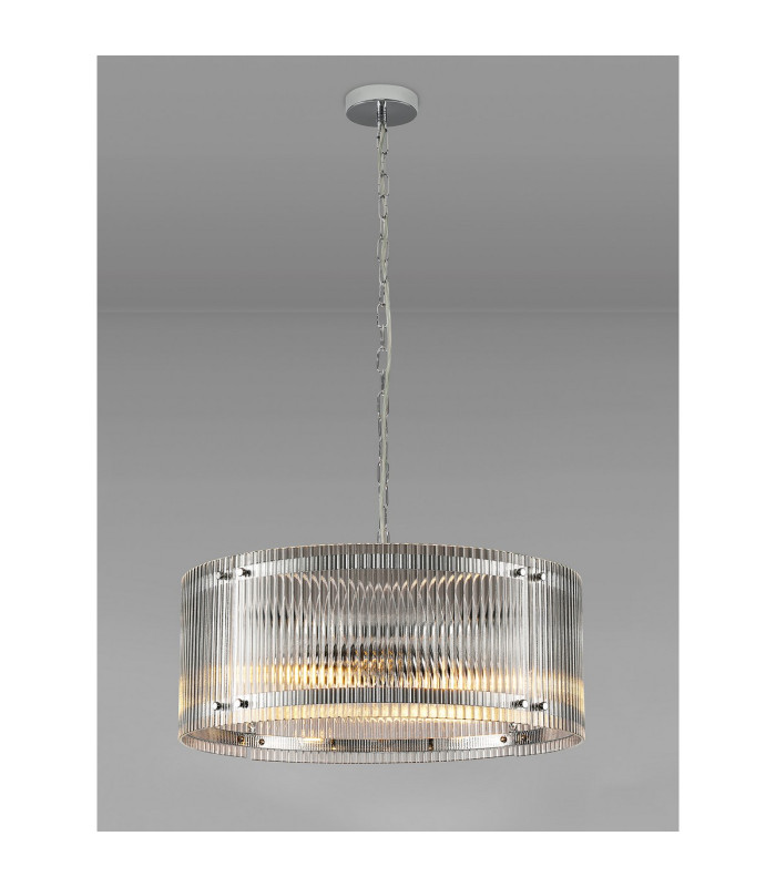 Butler 56.5cm Pendant 4 Light E27 Polished Chrome / Wide Ribbed Clear (C) Glass-3