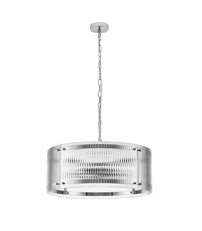 Butler 56.5cm Pendant 4 Light E27 Polished Chrome / Wide Ribbed Clear (C) Glass-4