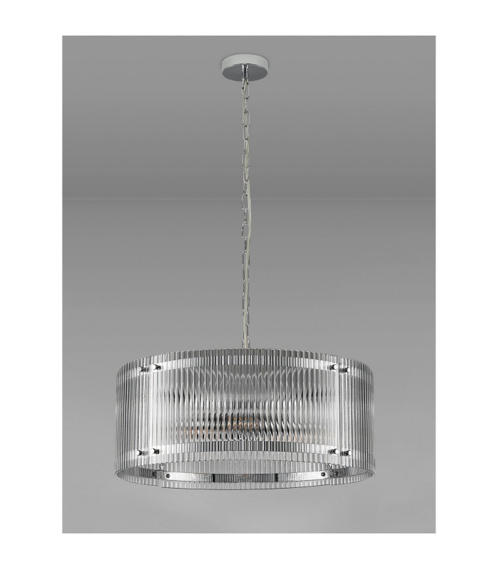 Butler 56.5cm Pendant 4 Light E27 Polished Chrome / Wide Ribbed Clear (C) Glass-8