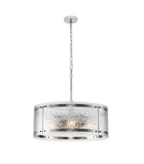 Butler 56.5cm Pendant 4 Light E27 Polished Chrome / Cobbled Clear (D) Glass-1
