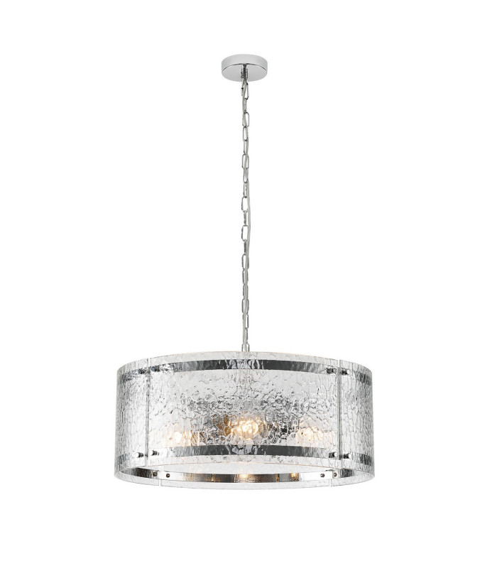 Butler 56.5cm Pendant 4 Light E27 Polished Chrome / Cobbled Clear (D) Glass-1