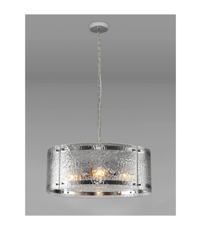 Butler 56.5cm Pendant 4 Light E27 Polished Chrome / Cobbled Clear (D) Glass-3