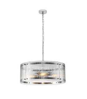 Butler 56.5cm Pendant 4 Light E27 Polished Chrome / Rippled Clear (F) Glass-1