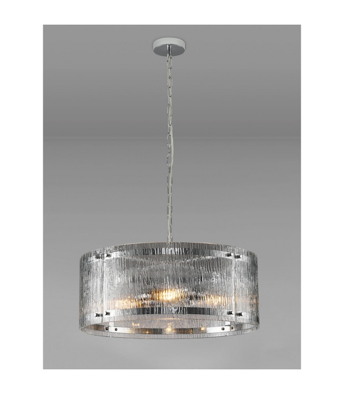 Butler 56.5cm Pendant 4 Light E27 Polished Chrome / Rippled Clear (F) Glass-3