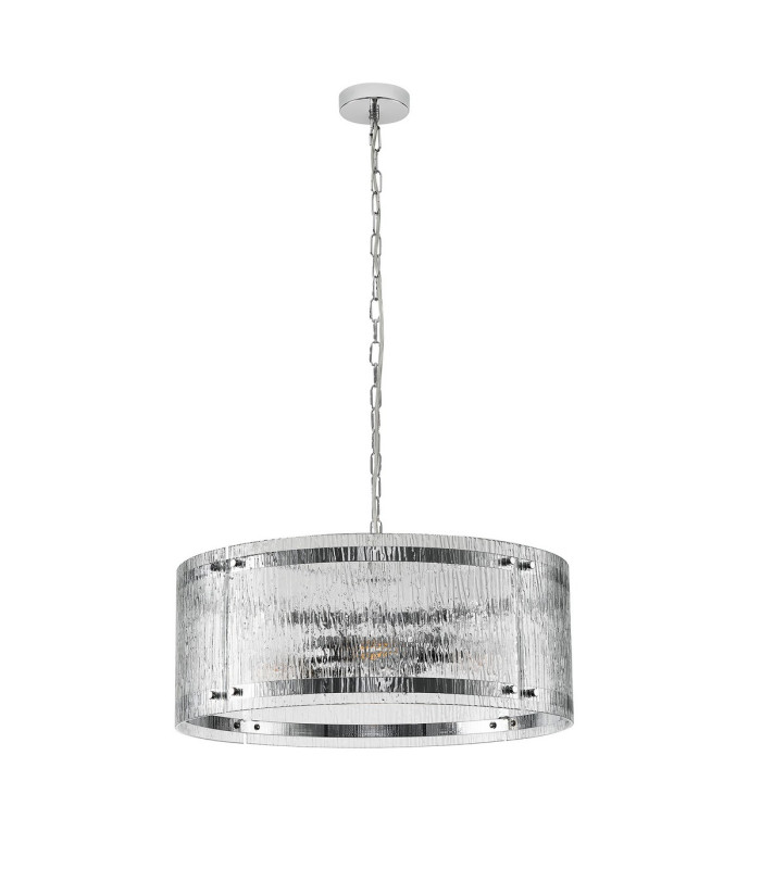 Butler 56.5cm Pendant 4 Light E27 Polished Chrome / Rippled Clear (F) Glass-4