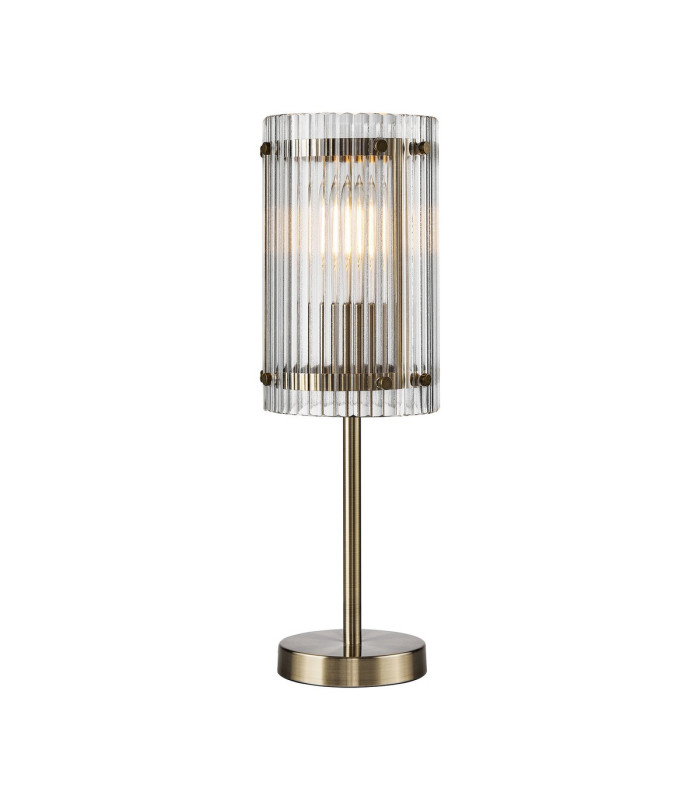 Butler Table Lamp 1 Light E27 Antique Brass / Wide Ribbed Clear (C) Glass-1