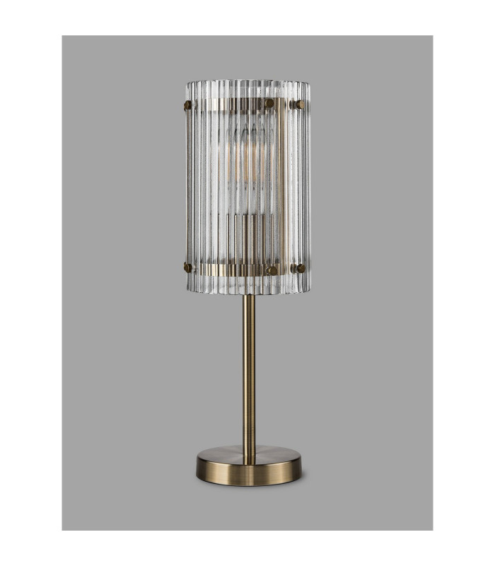 Butler Table Lamp 1 Light E27 Antique Brass / Wide Ribbed Clear (C) Glass-7
